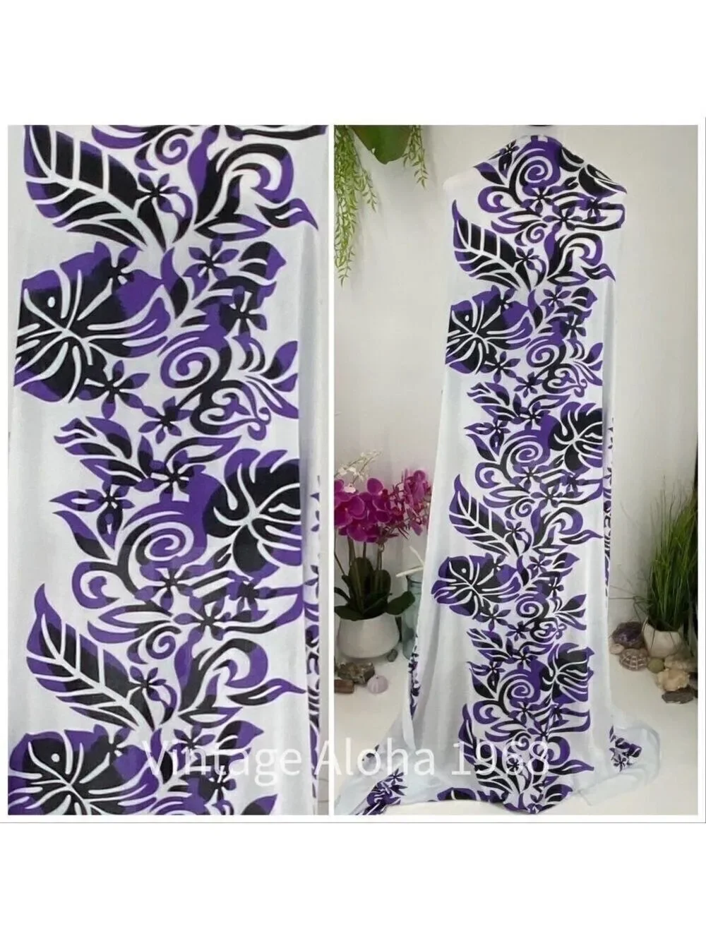 Black/Purple Vine Monstera SARONG Pareo Lavalava Beach Skirt Summer Scarf